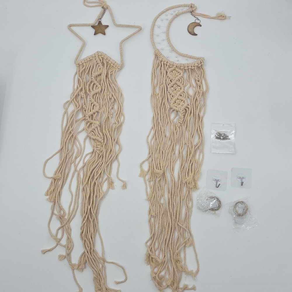 Bohemian Macrame Moon And Star Wall Art With Lights (Minor Assembly Required) - Picture 9 of 16